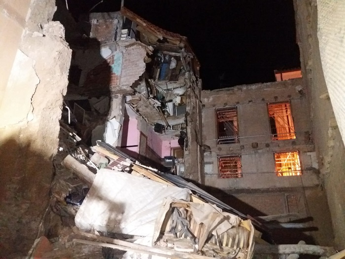 Así quedó el edificio tras el derrumbe en Tarazona.