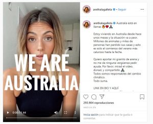 La influencer Aretha Fusté pide ayuda en un vídeo para salvar Australia.