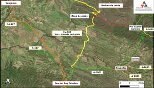 Construyen un terraplén en la carretera de Sos del Rey Católico y Undués de Lerda