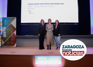 Premio a la Creatividad Innovadora, Elisa Pelayo Astiz de Ágilmente (centro), junto con Mª Soledad de la Puente Sánchez, directora general de Trabajo del Gobierno de Aragón y Olga Pinilla, de la Junta de ARAME. / Foto: 